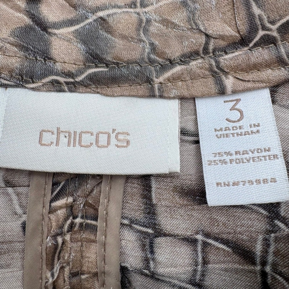 CHICO'S‎ 3 Women's XL Large Metallic Silver Taupe Crocodile Print Pleated Jacket - Picture 3 of 6